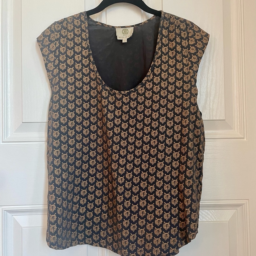KOCH, Silk Gold Fox Tank Top Blouse, L - Picture 3 of 10